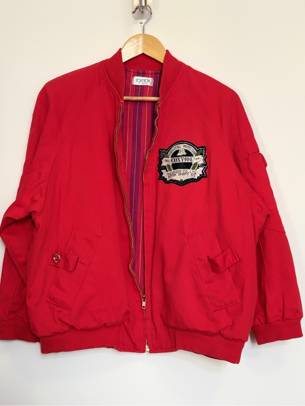 VTG COXY108 Motor Sports Bomber Jacket Red Striped Lining Fits XL